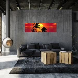 Obraz sylwetki wyspy z palmami (170x50 cm)