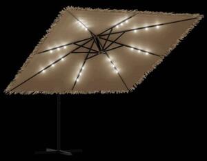 Parasol ogrodowy z LED, stalowy słupek, brązowy, 290x290x238 cm