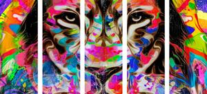 5-częściowy obraz kolorowa głowa lwa