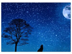 Obraz wilka wyjącego do księżyca (70x50 cm)