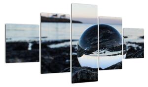 Obraz szklanej kuli na skale (125x70 cm)