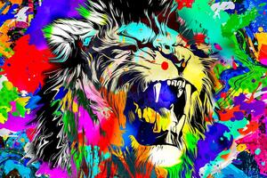 Obraz kolorowa głowa lwa