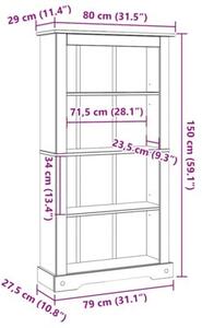 Biblioteczka w meksykańskim stylu corona, sosna, 80x29x150 cm