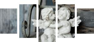 5-częściowy obraz figurki aniołków na ławce