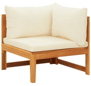 Moduł sofy narożnej, kremowe poduszki, lite drewno akacjowe