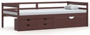 Rama łóżka z szufladami i szafką, ciemny brąz, sosna, 90x200 cm