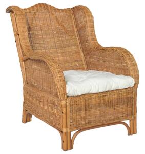 Fotel z poduszką, jasnobrązowy, naturalny rattan i len