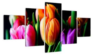 Obraz tulipanów na czarnym tle (125x70 cm)
