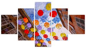 Obraz kolorowych parasoli (125x70 cm)