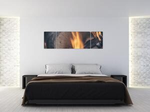 Obraz płonącego drewna (170x50 cm)