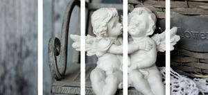 5-częściowy obraz figurki aniołków na ławce
