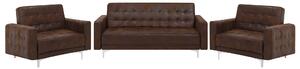 Zestaw wypoczynkowy rozkładany 5-osobowy sofa fotele ekoskóra brązowy Aberdeen Beliani