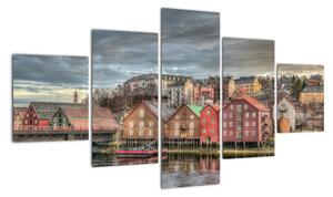 Obraz - domy nad rzeką (125x70 cm)