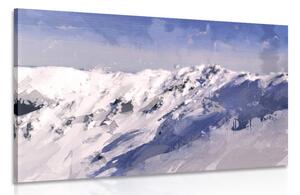 Obraz olejnego przedstawiający zaśnieżoną górę