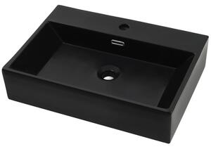 Umywalka ceramiczna z otworem na kran, 76x42,5x14,5 cm, czarna