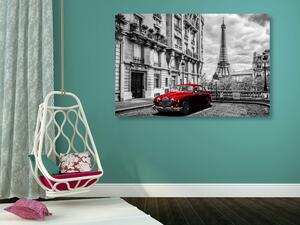 Obraz czerwony samochód retro w Paryżu
