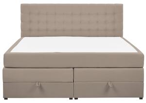 Łóżko kontynentalne z pikowanym wezgłowiem schowkiem 180x200 cm brązowe Magnate Beliani