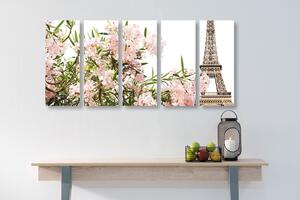 5-częściowy obraz Wieża Eiffla i różowe kwiaty