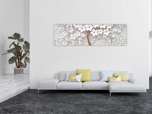 Obraz - Obraz białego drzewa z kwiatami, rosegold (170x50 cm)
