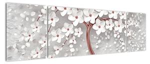 Obraz - Obraz białego drzewa z kwiatami, rosegold (170x50 cm)