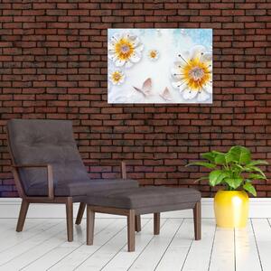 Obraz - Kompozycja z kwiatami i motylami (70x50 cm)