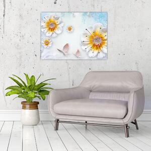 Obraz - Kompozycja z kwiatami i motylami (70x50 cm)