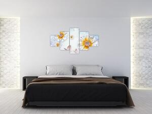 Obraz - Kompozycja z kwiatami i motylami (125x70 cm)