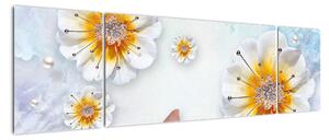 Obraz - Kompozycja z kwiatami i motylami (170x50 cm)