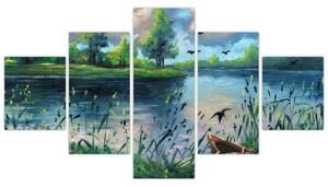 Obraz - Obraz olejny, Wczesny letni wieczór nad jeziorem (125x70 cm)