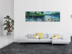 Obraz - Obraz olejny, Wczesny letni wieczór nad jeziorem (170x50 cm)