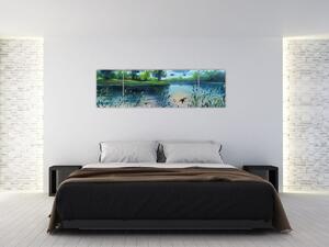 Obraz - Obraz olejny, Wczesny letni wieczór nad jeziorem (170x50 cm)