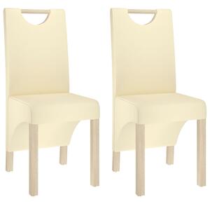 Krzesła stołowe, 2 szt., kremowe, sztuczna skóra