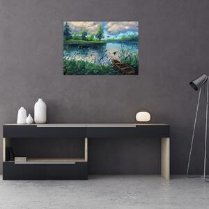 Obraz - Obraz olejny, Wczesny letni wieczór nad jeziorem (70x50 cm)