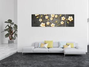 Obraz - Złoty krzew na czarnym tle (170x50 cm)