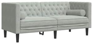 Sofa chesterfield aksamitna jasnoszara z gÅÄbokim tuftingiem i ergonomicznym wypeÅnieniem