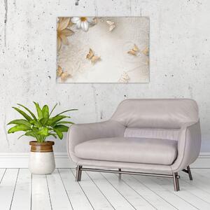 Obraz - Kwiaty z muszką (70x50 cm)