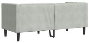 Sofa chesterfield aksamitna jasnoszara z gÅÄbokim tuftingiem i ergonomicznym wypeÅnieniem