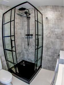 Szklana kabina prysznicowa 90x90 czarna 185 cm w okienka