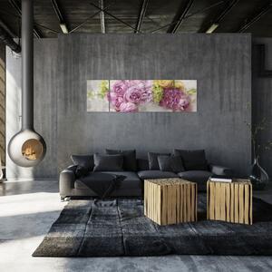 Obraz - Kwiaty na ścianie w pastelowych kolorach (170x50 cm)