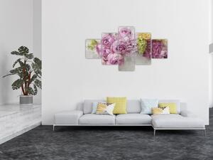 Obraz - Kwiaty na ścianie w pastelowych kolorach (125x70 cm)