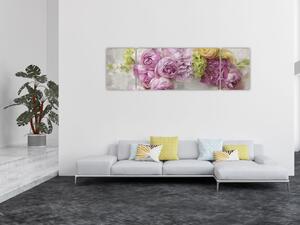 Obraz - Kwiaty na ścianie w pastelowych kolorach (170x50 cm)