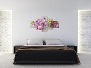 Obraz - Kwiaty na ścianie w pastelowych kolorach (125x70 cm)