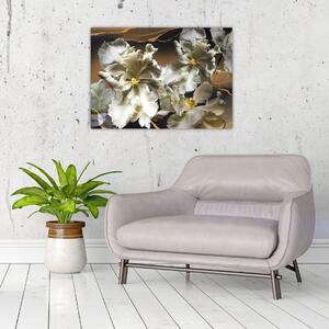 Obraz - Orchidea kwiaty na marmurowym tle (70x50 cm)