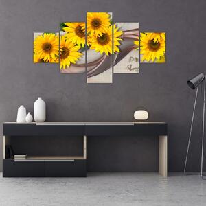 Obraz - Świecące kwiaty słonecznika (125x70 cm)