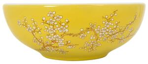 Umywalka nablatowa, biało-żółta, okrągła, Φ41x14 cm, ceramiczna