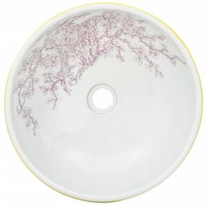Umywalka nablatowa, biało-żółta, okrągła, Φ41x14 cm, ceramiczna