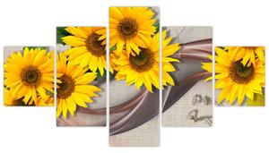 Obraz - Świecące kwiaty słonecznika (125x70 cm)