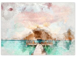 Obraz - Malediwy, drewniane molo (70x50 cm)