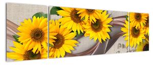 Obraz - Świecące kwiaty słonecznika (170x50 cm)