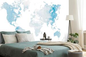 Tapeta akwarela mapa świata w kolorze jasnoniebieskim